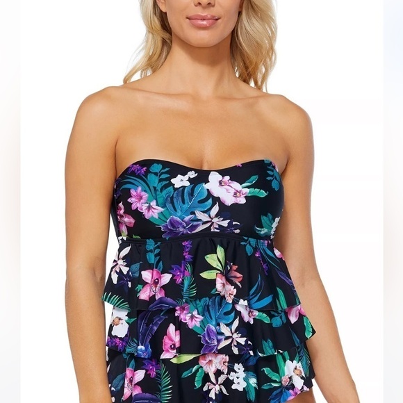 ISLAND ESCAPE Tiered Floral-Print Convertible Tankini, swimsuit swimwear top 6 - Picture 5 of 7